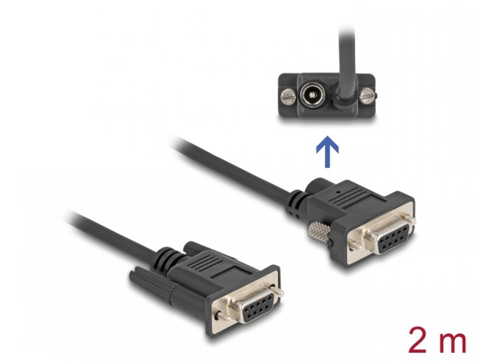Imagine Cablu serial RS-232 D-Sub 9 pini cu alimentare DC M-M 2m, Delock 87838